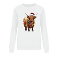 thumbnail image 6 of SYMOID Womens White Christmas Highland Cow Sweatshirt - Festive Oversized Loose Fit Long Sleeve 100% Polyester Machine Washable Santa Hat Graphic,Size M, 6 of 6