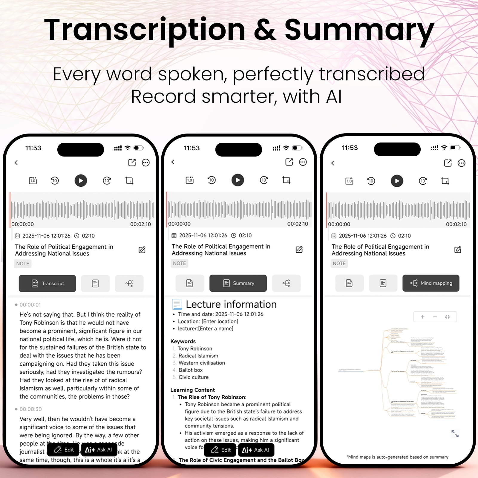 NEWYES AI Voice Recorder,Ailog Smart Audio Recorder, App Control, Transcribe & Summarize, 188+ Languages Translation, 64GB Memory, Audio Recorder for Meetings, Lectures, Calls, Business, Class