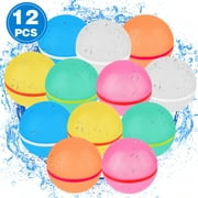 Aboosam Reusable Water Balloons, 12 Pieces Refillable Water Ballons Magnetic Silicone Self Sealing Quick Fill Splash Balls for Kids Adults Summer Outdoor Water Activities, Water Party Supplies