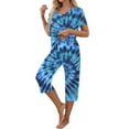 thumbnail image 4 of HUJlwoi Short Sleeve Pajama Sets for Women Capri Pants 2 Piece Sleepwear Sets Tie Dye V-Neck Ladies Lounge Matching Clothing, 4 of 6