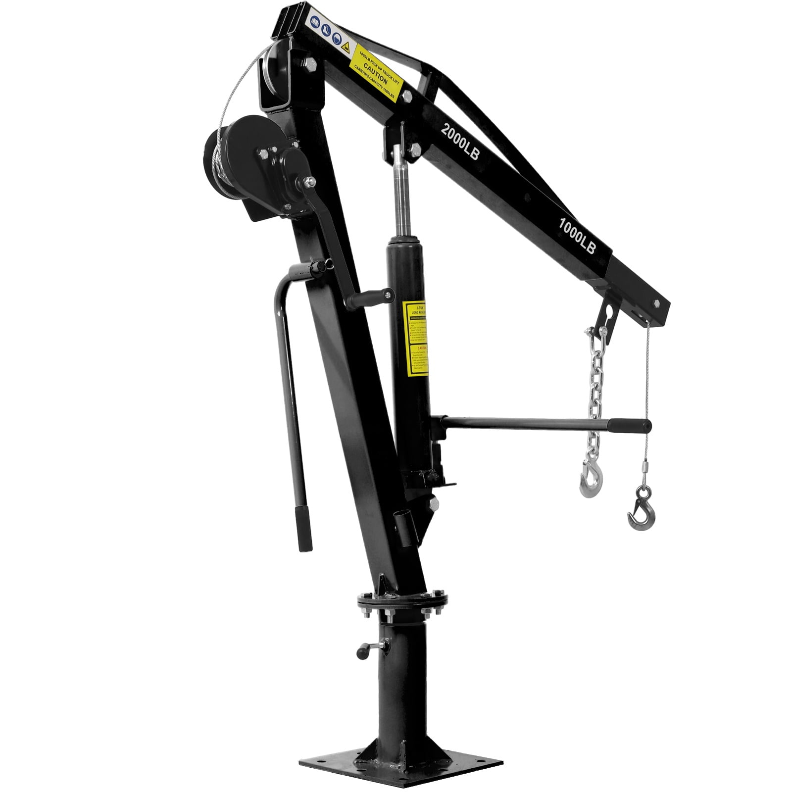 Hydraulic Pickup Truck Crane with Hand Winch, 2000LB Capacity Adjustable Boom Hoist with 360° Rotation