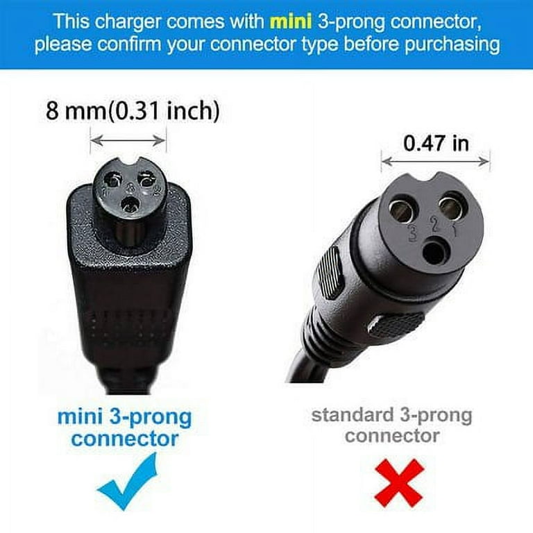 36V Hoverboard Charger, for Self Balancing Scooter, UL Listed, Mini 3-Prong  Connector, Max Output 42V