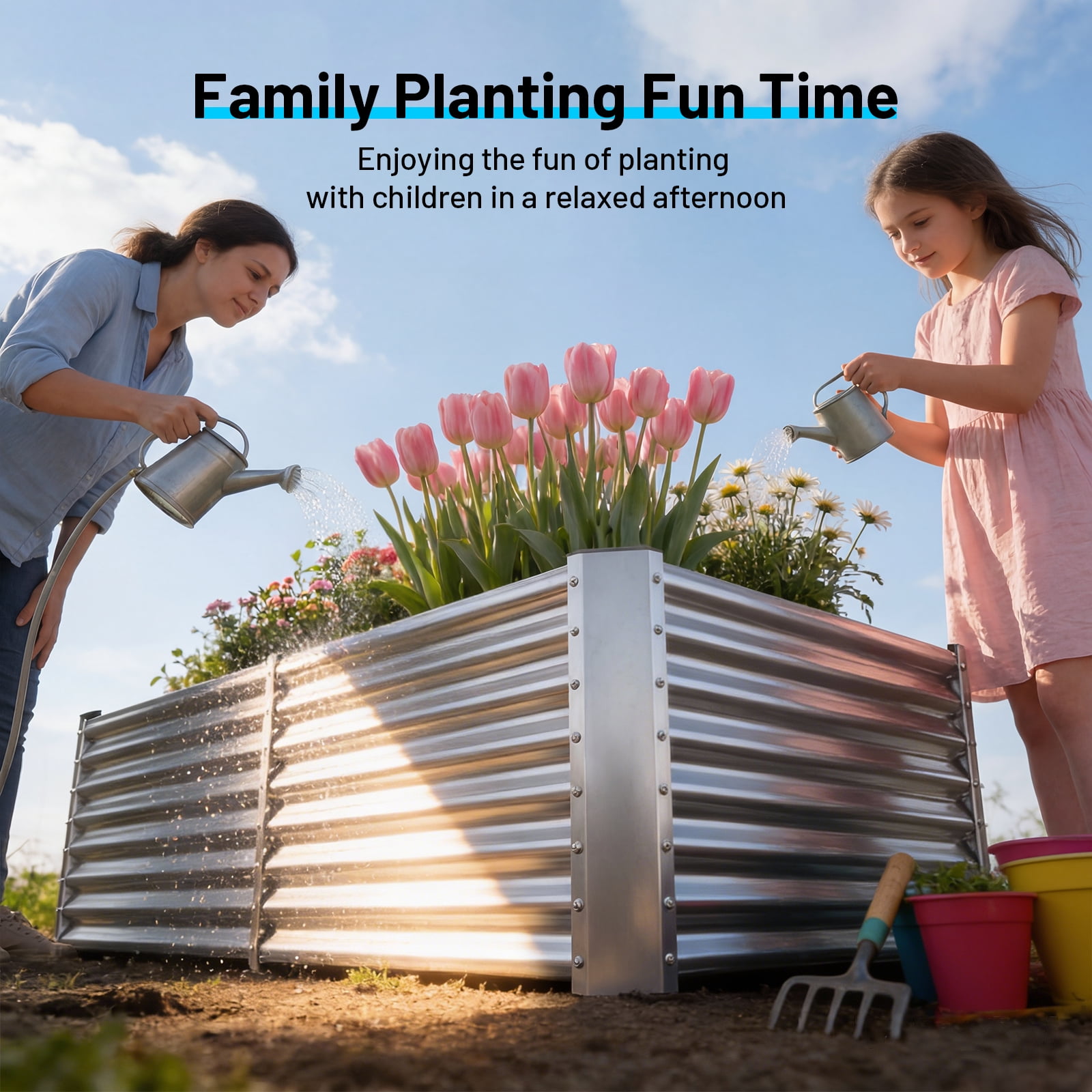Land Guard 3PS Galvanized Metal Raised Garden Bed 6x3x2 ft, 2FT Deep Root Elevated Planter Box Steel Large Vegetable Flower Bed Kit(Silver)