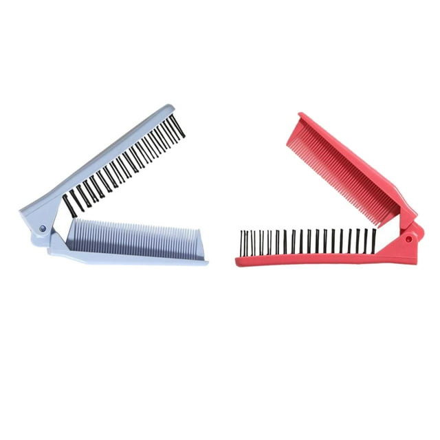 HILABEE 2pcs Foldable Hair Comb Portable Compact Folding Comb Womens Home Hairbrush Blue Red
