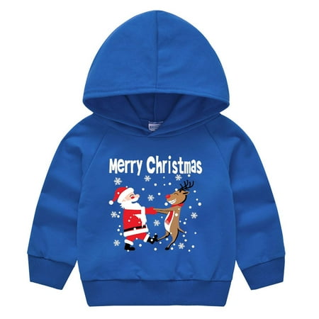 

SUWHWEA Children s Print Hooded Pullover Boys And Girls Sweater Santa Claus Children s Jacket Long Sleeve Sweatshirt in season Fall savings on Clearance