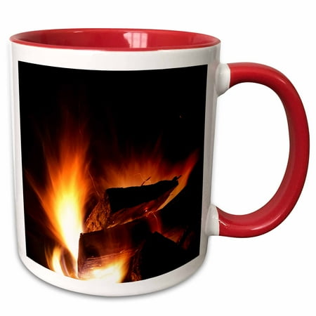 Photograph of a fire in an outdoor fireplace. 11oz Two-Tone Red Mug mug-304348-5