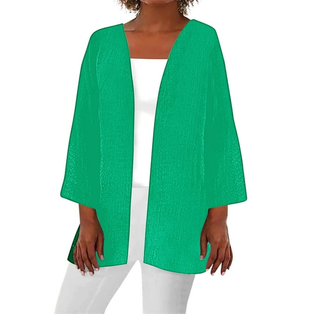 Timegard Cardigan à Manches 3/4 pour Femmes, Manteaux Légers à devant Ouvert, Automne, Décontracté, Coupe Ample, Vestes Fines
