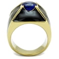 thumbnail image 3 of Mens Ring Blue Gold Black Round Cut Pyramid Stainless Steel Ring with AAA Grade CZ in London Blue, 3 of 7