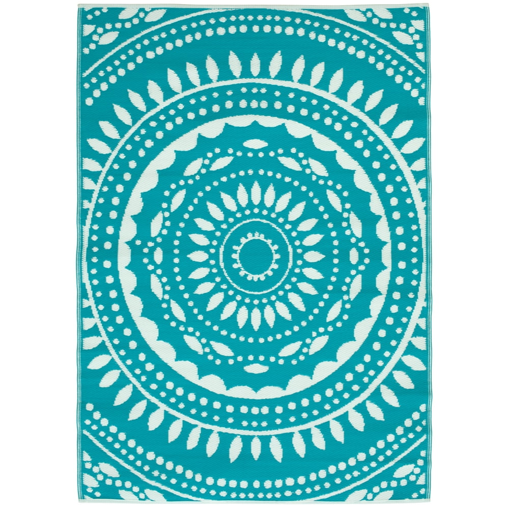 Mainstays 5'x7' Teal Medallion Plastic Polyweave Outdoor Rug Walmart