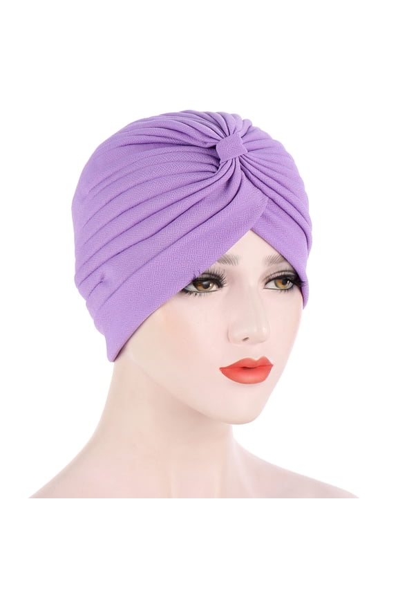 Women Solid India Hat Muslim Ruffle Chemo Hat Beanie Wrap Cap