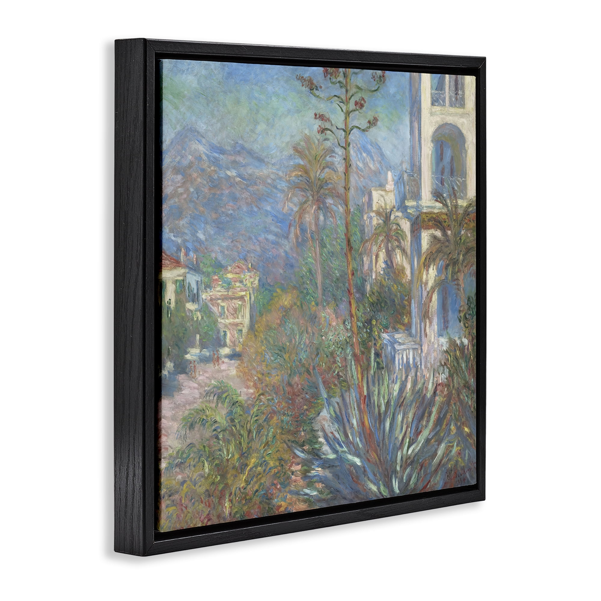 Stupell Industries Classic Villas at Bordighera Landscape & Nature Painting Black Floater Framed Canvas Art Print Wall Art, 18 x 18