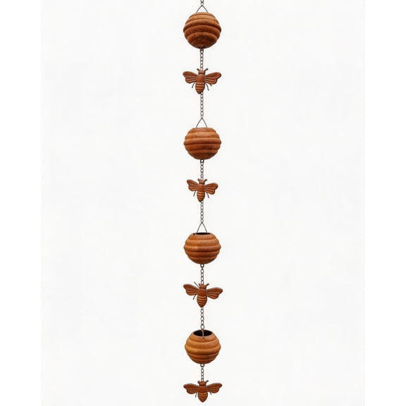 Vintage Bee Iron Rain Chain, Hanging Gutter Water Diverter, Functional Eaves Roof Drainage Accessory, Outdoor Garden Yard Patio Home Exterior Decor