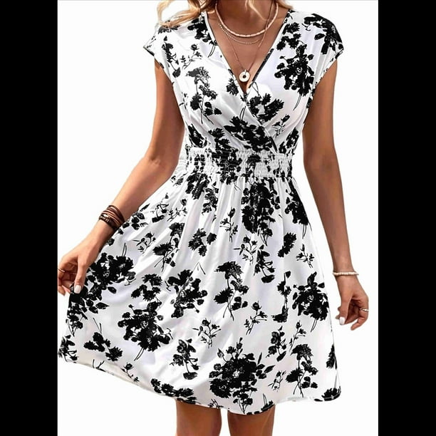 Vestido Cruzado de Verano para Mujer, Cuello en V, Informal, para Cubrirse XL