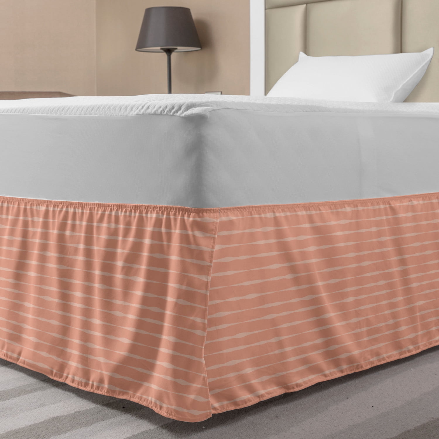Peach Bed Skirt, Simplistic Abstract Horizontal Continuous Hand Drawn