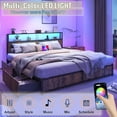 thumbnail image 5 of Full Size Bed Frame with LED Light & Outlets USB Ports, Metal Platform Bed with Storage Headboard & 4 Large Drawers, No Box Spring Needed, 5 of 8