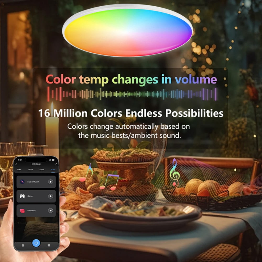 Goodea 12inch Smart Ceiling Light, 24W RGBW Bluetooth Color Changing Light with App, 16 Million Colors & Warm to Cool White Dimmable LED for Bedroom Living Room Home Decor