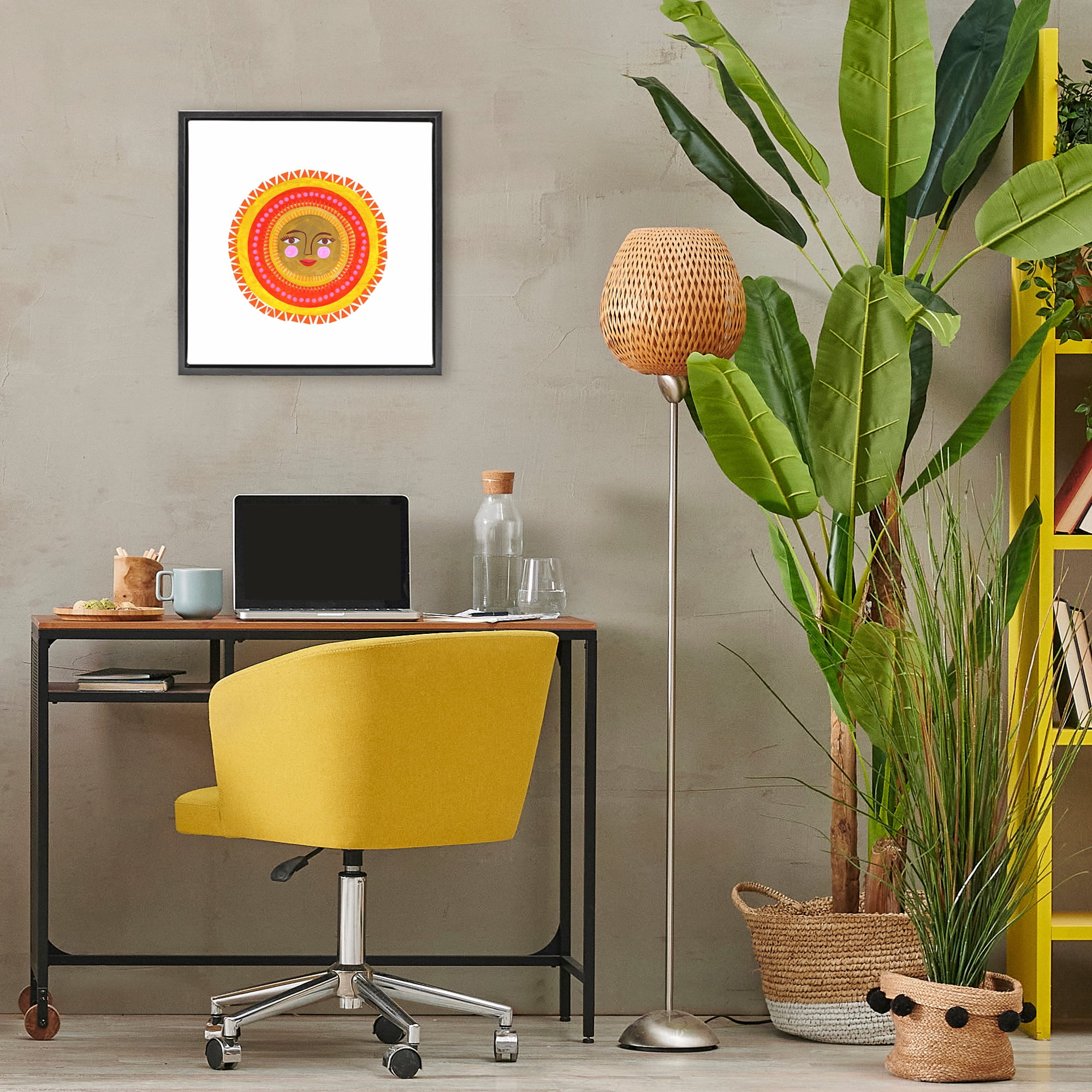 Stupell Industries Bold Bohemian Sun Black Framed Floater Canvas Wall Art, design by Katherine Herrell Studio