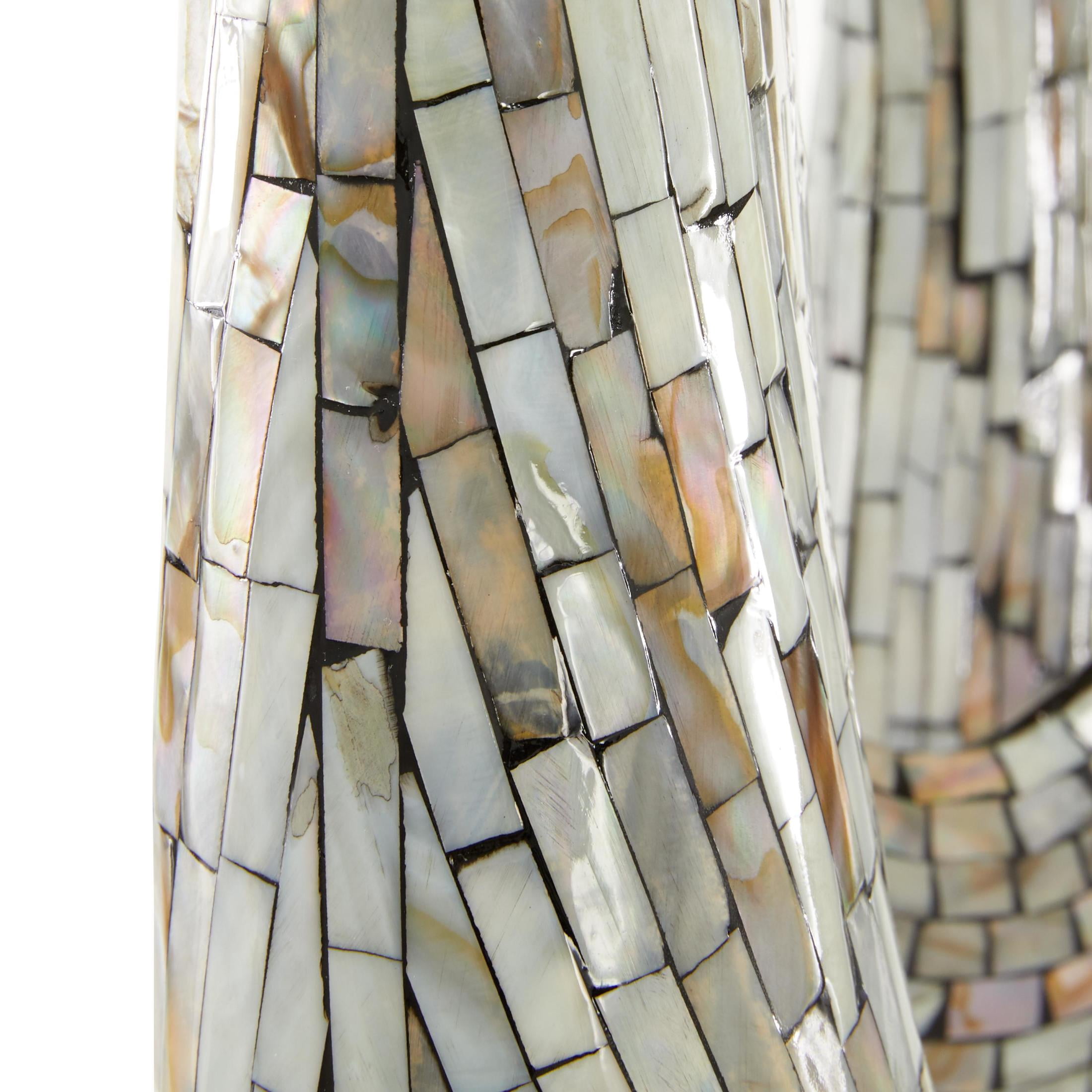 12" x 29" Gray Mother of Pearl Shell Swirl Abstract Sculpture with Black Base, by DecMode