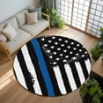 thumbnail image 3 of 7Ft Round Rug, Blue American Flag Non-Skid Rubber Backing Large Area Rugs - Living Room Bedroom Home Office, Black White Stars Stripe US Flag Indoor Floor Mat Carpets Washable Rug, 3 of 9