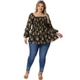 thumbnail image 3 of DARING DIVA Women's Plus Floral Print Square Neck Blouse 2X Black, 3 of 6