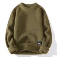 thumbnail image 4 of Casual Men's Round Neck Sweater Solid Color Texture Warm Knit Slim Fit Pullover Sweater Fashion New Winter, 4 of 5