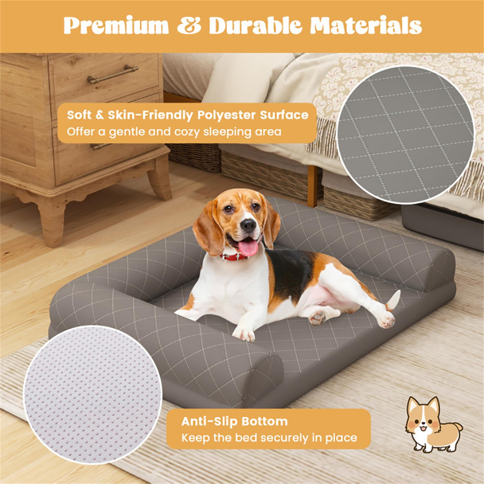 Kadyn 36" Pet Dog Crate Bed with 3-Side Bolster, Dog Bed Sofa Furniture, Cat Sofa Beds with Removable Washable Bed Cover, Gray