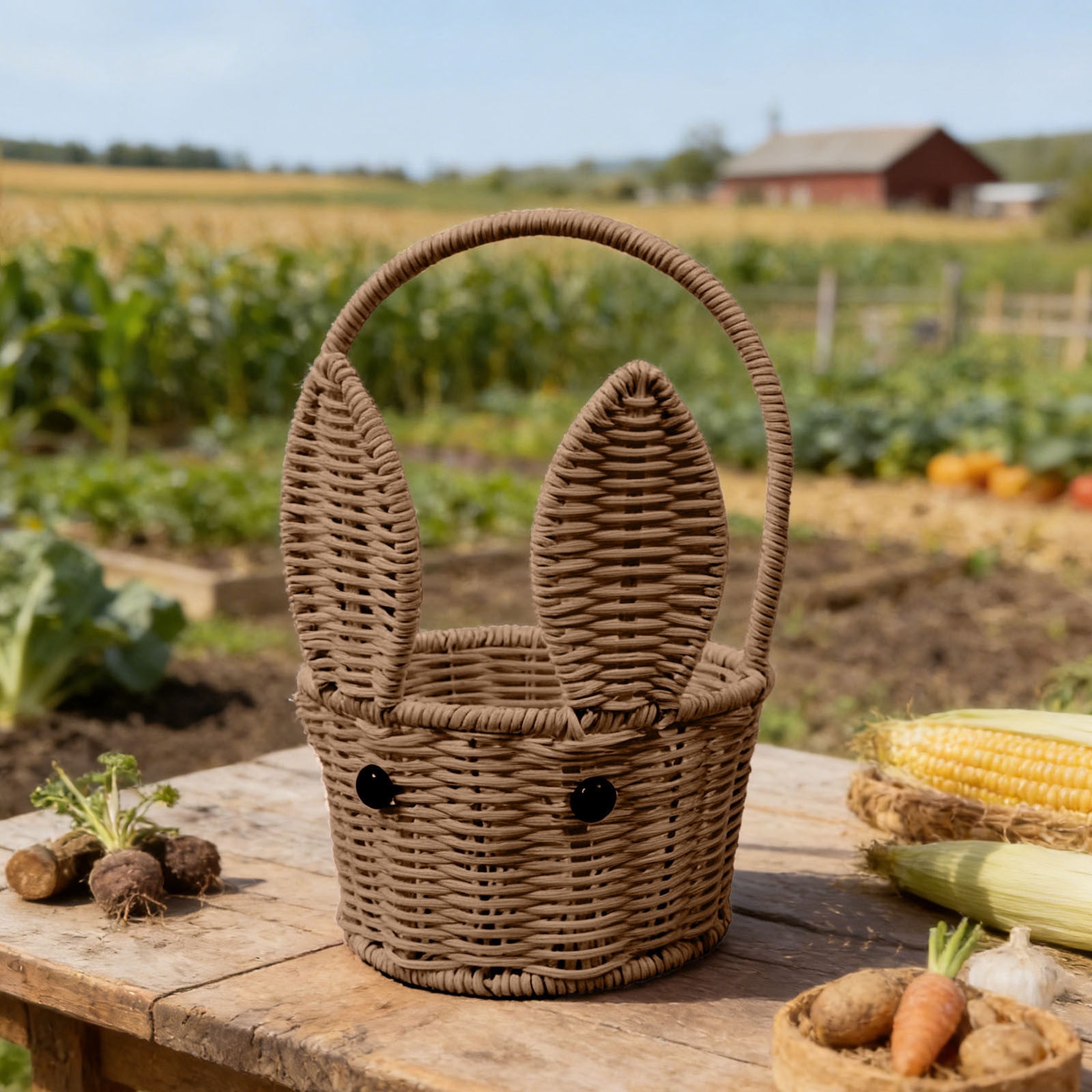 Junepar Easter Bunny Ear Basket Handwoven Rabbit Candy Storage Basket Cute Bunny Ear Wicker Basket for Easter Party Decoration