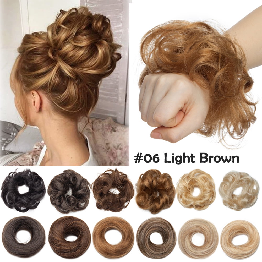 Benehair Messy Bun 100% Human Hair Pieces Extensions Scrunchies Updo  Chignons Remy Hair Elastic Band Wavy Curly Soft Blonde US 