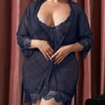 thumbnail image 5 of Plus Size Sexy Lingerie, CaiDieNu Lingerie for Women, 3-Piece Women Lingerie Sexy Lace Nightgowns with Robe & Thong - Navy Blue, 5 of 8