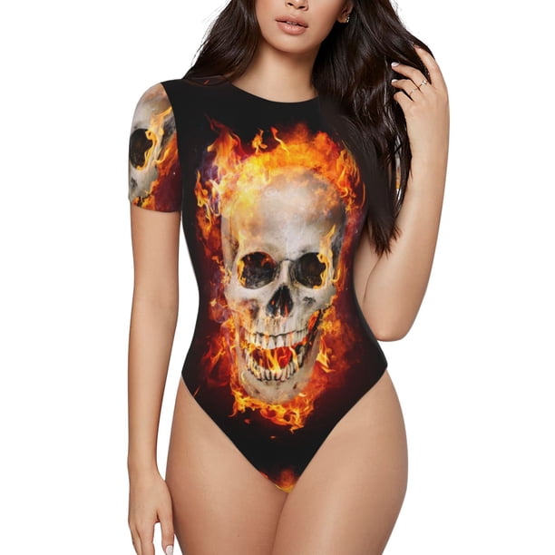Balery Satanic Skull Body de cuello redondo de manga corta para mujer Tops de manga corta Tops básicos-XX-Large