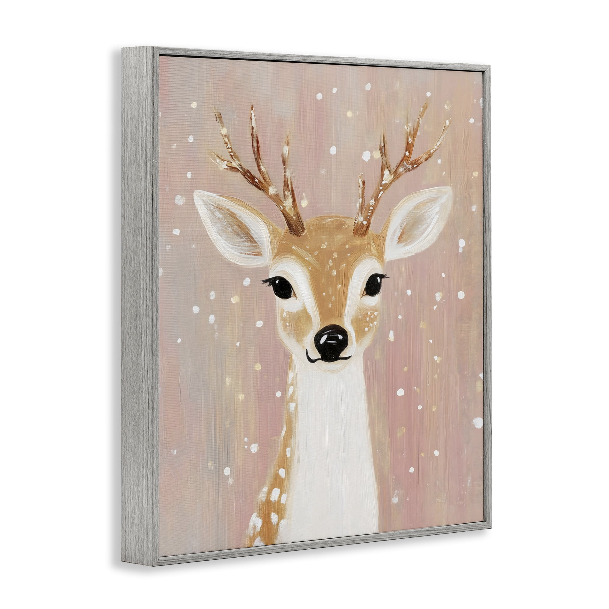 Stupell Industries Blush Pink Deer with Snowflakes Gray Framed Giclee Art, design by The Prints Vibe