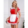 thumbnail image 4 of IEFIEL Womens French Maid Uniform Halloween Cosplay Costume Patent Leather Doll Collar A-line Dress Red 3XL, 4 of 7