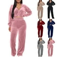 thumbnail image 6 of UPPADA Sweater Sets Women 2 Piece Clothing Set,Womens Velvet Tracksuit Two Piece Cropped Sweatshirt Flared Pants Workout Jogging Sets Velvet Sweatsuit Y2k Outfits Sets Red,L, 6 of 7