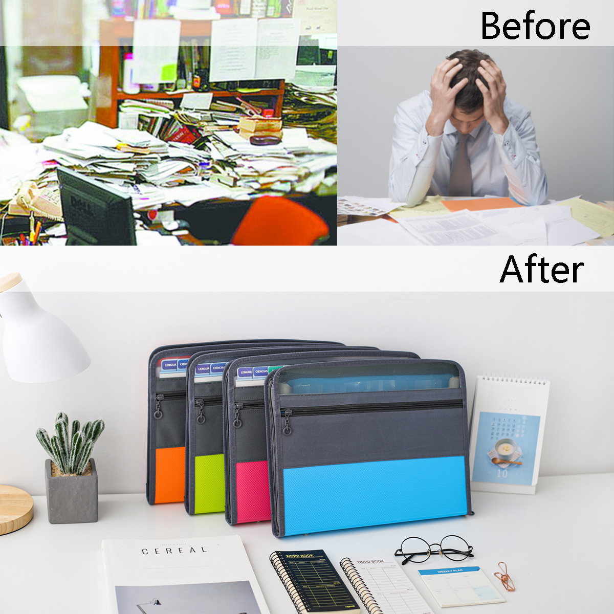 Tranbo 13-Pocket Expanding File Folder with Zipper, Black photo 4