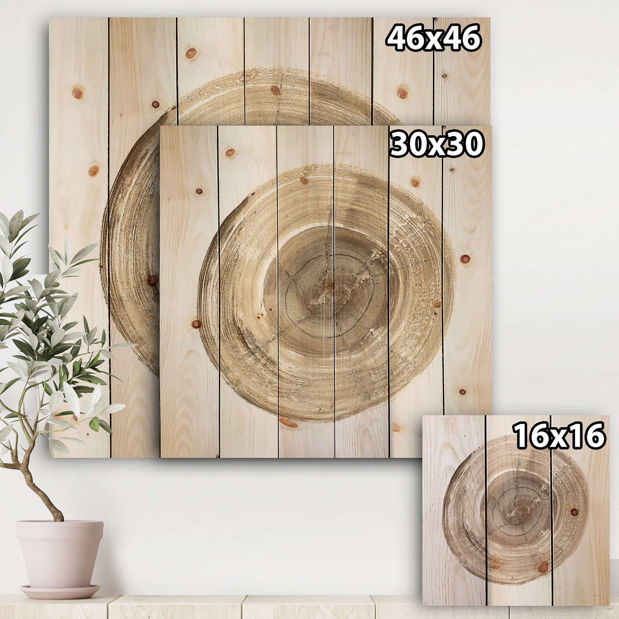 Designart 'Circle natural elements II' Farmhouse Print on Natural Pine Wood