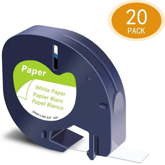 GREENCYCLE 20PK Compatible for DYMO LetraTag Refills 91330 12mm Black on White Paper Label Maker Tape