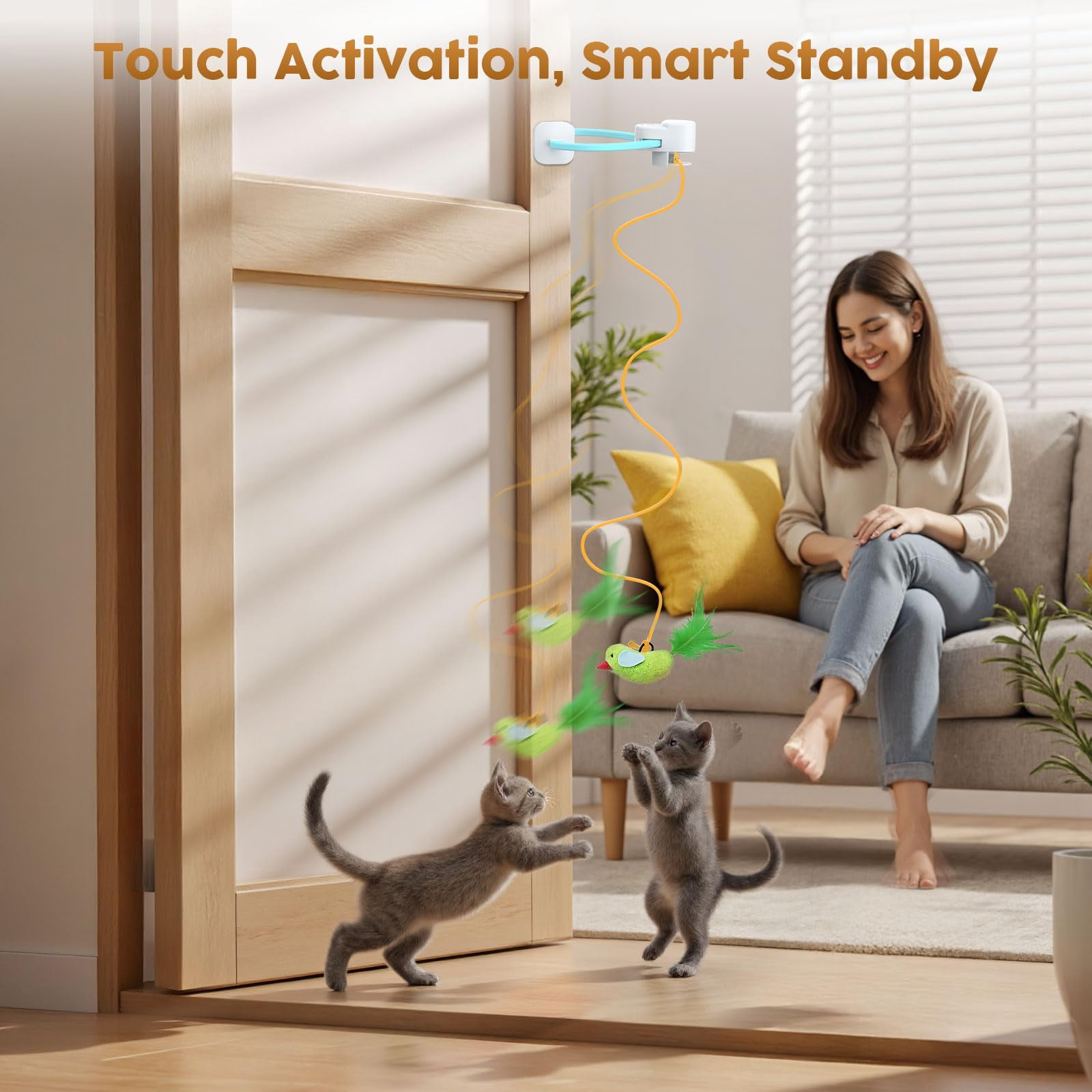 Interactive Cat Toys For Indoor Cats: Automatic Flying Bird Wand Chase Exercise Enrichment  Usb Rechargeable Durable Safe Hanging Bored Kittens Adult Multi Households