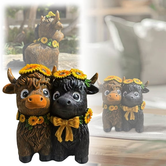 Sunflower Cow Resin Decorative Figurine Valentine's Day Farmhouse Animal Statue Home Garden Tabletop Ornament
