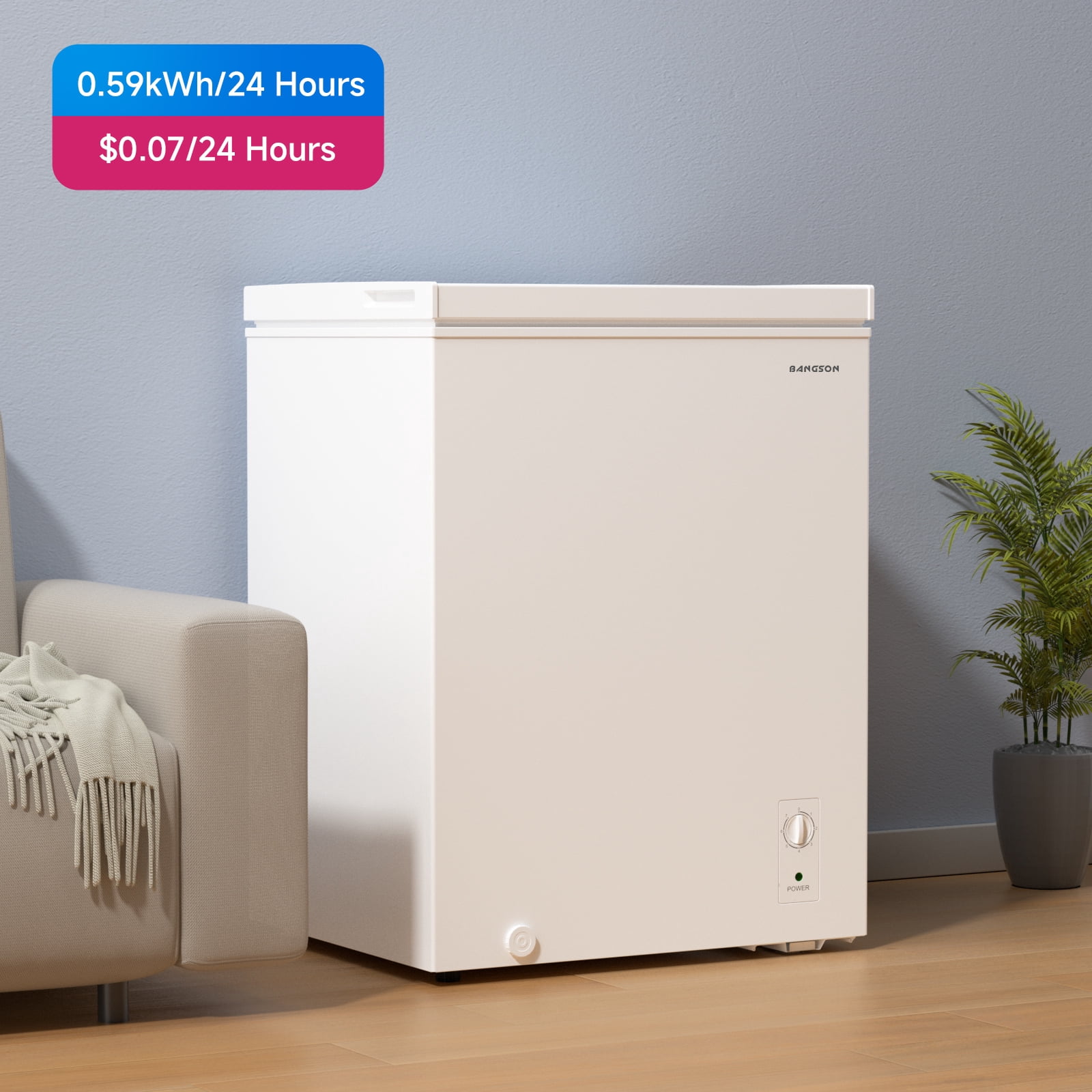 BANGSON Chest Freezer, Deep Freezer 5.0 Cu. Ft with Removable Basket, Adjustable Thermostat Mini Freezer, Ideal for Apartment/Kitchen/Office