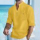 thumbnail image 1 of Blusa y camisa de manga larga con cuello alto para hombre, informal, de color liso, con botones, de media manga, con cuello alto y bolsillo, de poliéster., 1 of 9