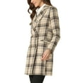 thumbnail image 4 of INSPIRE CHIC Women's Plaid Notched Lapel Long Sleeves Double Breasted Coat XL Khaki, 4 of 6