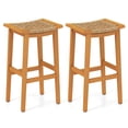 thumbnail image 1 of Gymax Outdoor Acacia Wood Bar Stools Set of 2 w/ PE Rattan Seats & Backrests, 1 of 8