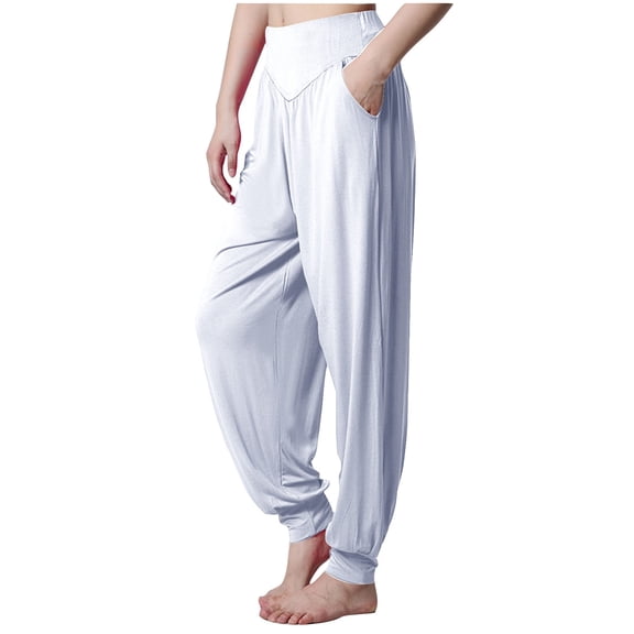 Yoga Pants for Women Casual Cozy Elastic High Waist Lantern Bottoms Loose Dance Running Workout Joggers, White, XL