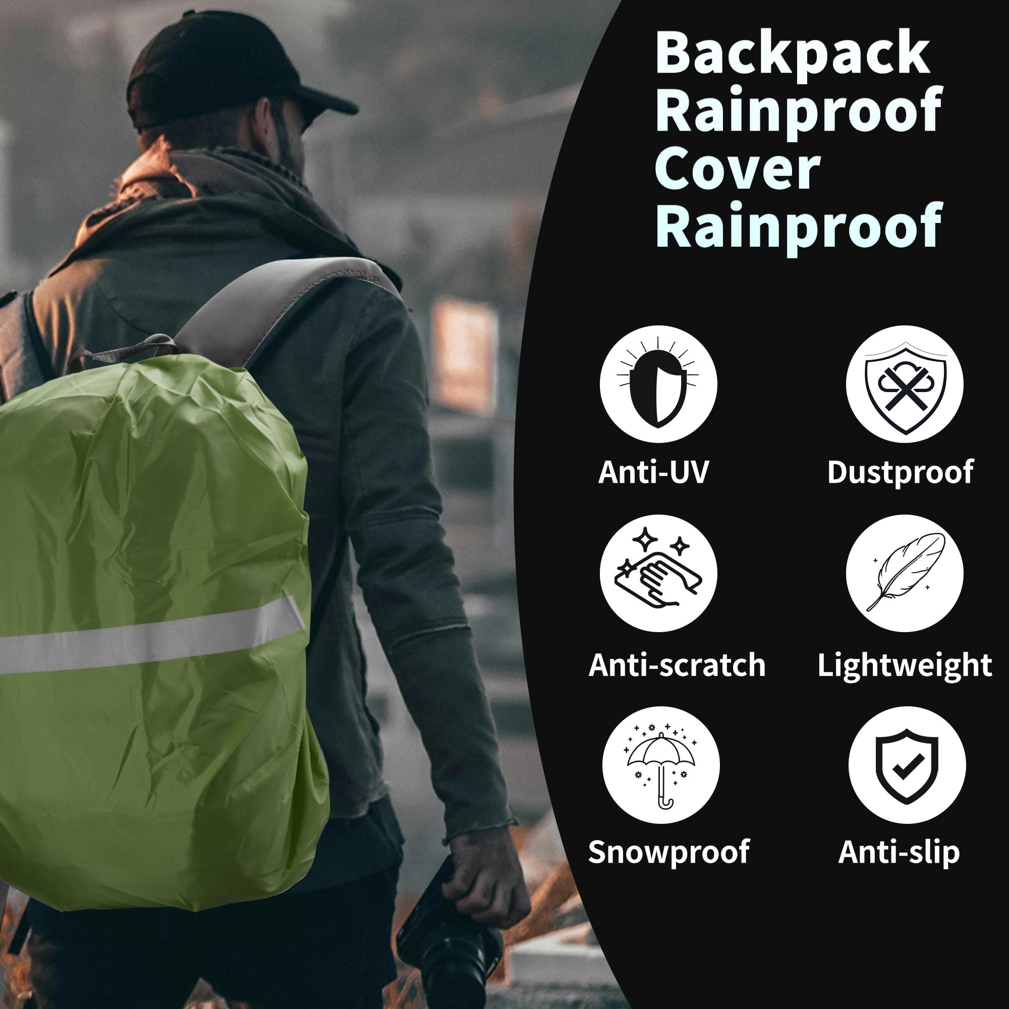 Unique Bargains Reflective Waterproof Backpack Rain Cover Green1