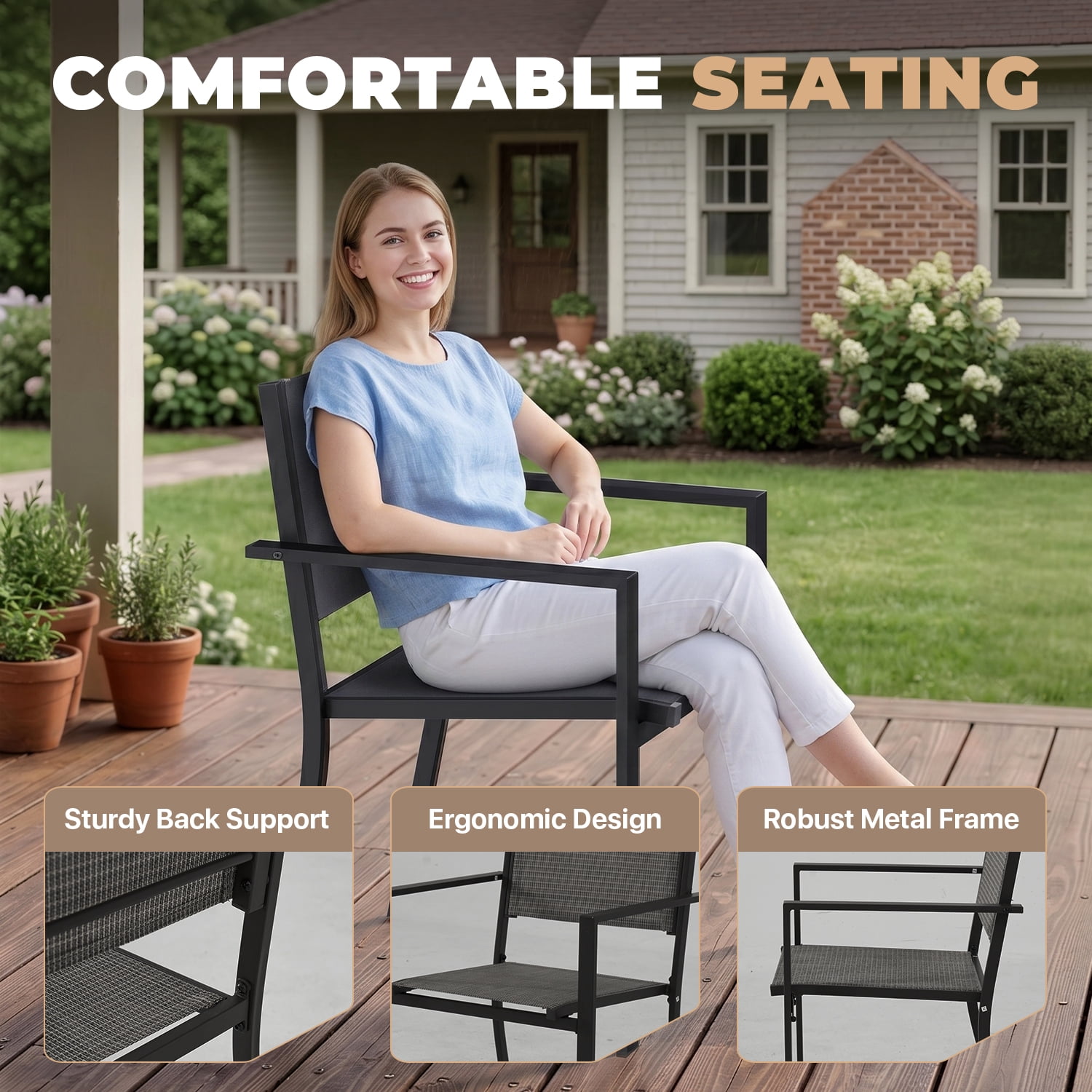 BaPiPro 7-Piece Patio Dining Set, Textilene Outdoor Table and Chairs Set for 6, Weather-Resistant Furniture for Garden, Deck, Backyard, Gray