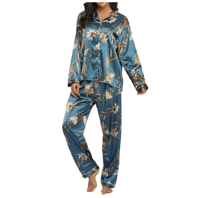 Fgnfyis Pyjama Deux Pièces Extensible pour Femmes Bleu P