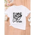 thumbnail image 1 of "Flying Into 2nd Grade" Letter & Graphic Print Creative T-Shirts, Soft & Elastic Comfy Crew Neck Short Sleeve Tee, Girls' Summer Tops, 1 of 6