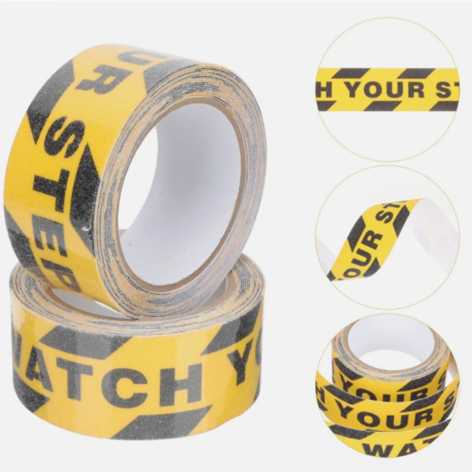 3 Pack Watch Your Step Safety Floor Tape 2 x 196 Inch – Non Slip Warning Adhesive Tape for Stairs Walkways Ramps, Indoor Outdoor Anti Skid Grip Strip