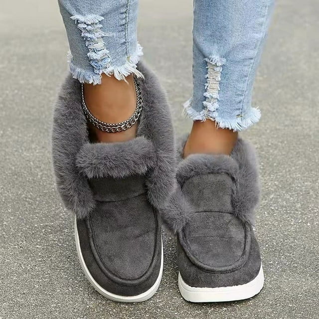 Chaussures d'Hiver Grande Taille pour Femmes 35-43 Basses Décontractées en Daim et Coton