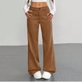 thumbnail image 6 of Vivianyo HD Women's Pinstripe Flared Pants, Button Fly High Waist Vertical Stripe Work Trousers with Side Pockets for Women, Women's Brown, Sizes S-2XL, 6 of 6